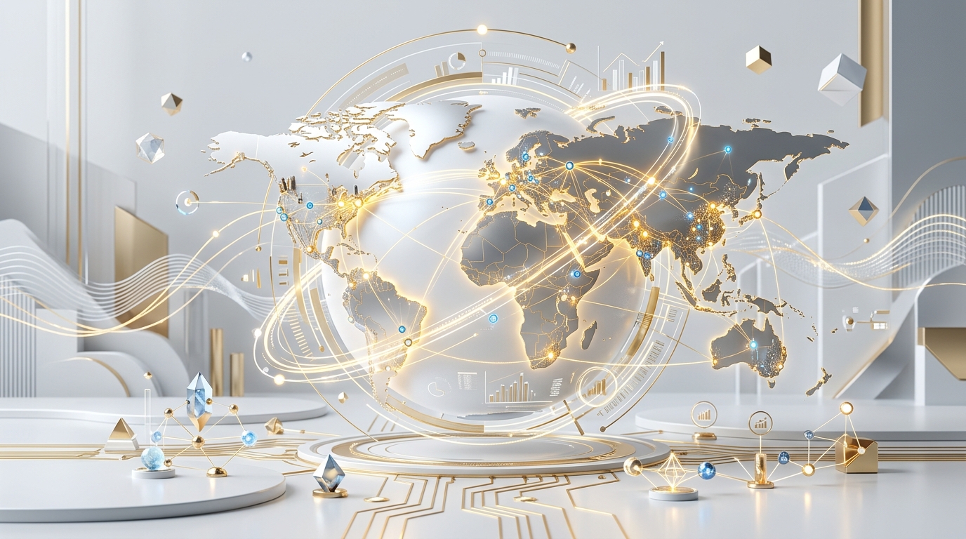 3D abstract representation of global B2B trading and digital technology